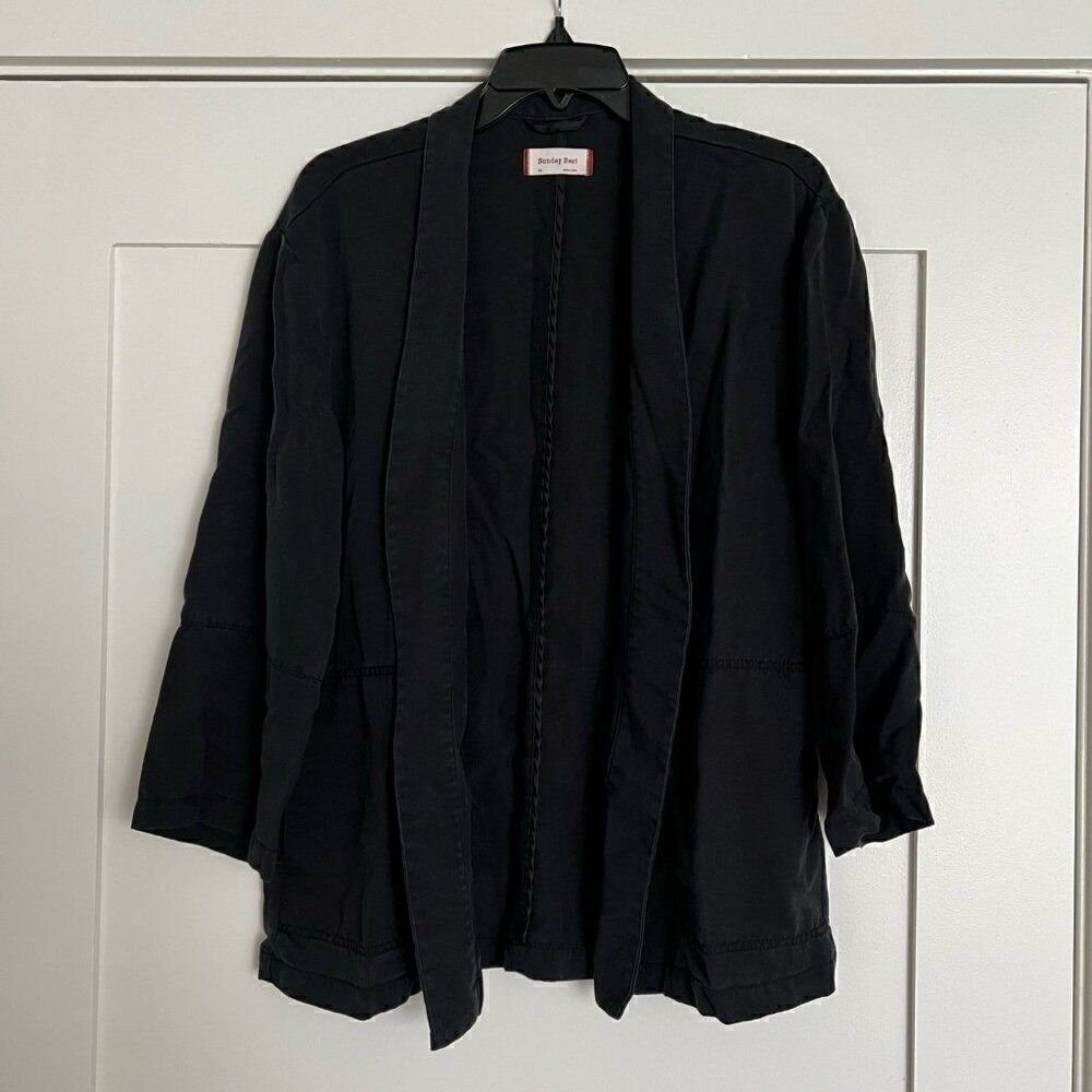 Aritzia Sunday Best Womens Size XS Open Front Kimono Long Sleeve Black Lyocell